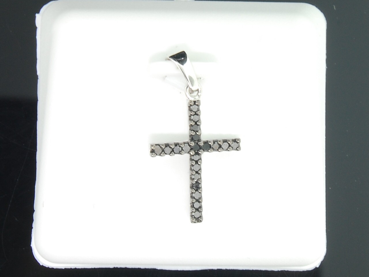 Ladies 10K White Gold Black Diamond Jesus Cross Pendant Charm For ...