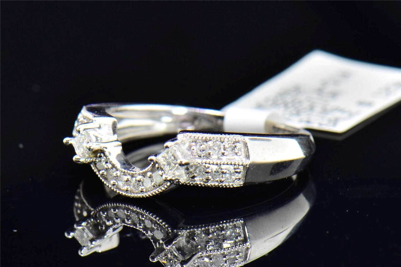 Diamond Solitaire Engagement Ring Enhancer Wrap Vintage 14k White Gold