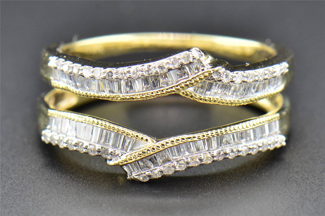 Baguette Diamond Enhancer Wrap Solitaire Engagement Ring 10K Yellow