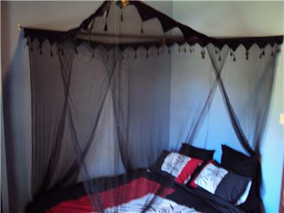Canopies on Black Tasselled 4 Poster Mosquito Net Bed Canopy New Ebay