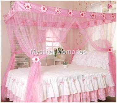 pink fairy princess mosquito net 4 poster bed canopy single bed | ebay