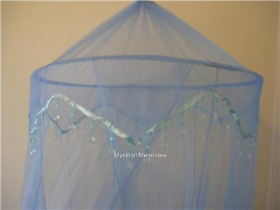 Double   on Blue Double Beaded Mosquito Net Bed Canopy   Fits Cot Sgle Dble Bed