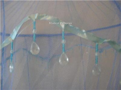 Double on Blue Double Beaded Mosquito Net Bed Canopy Fits Cot Sgle Dble Bed