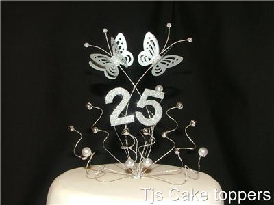 silver 25th wedding Anniversary cake topper butterflies | eBay