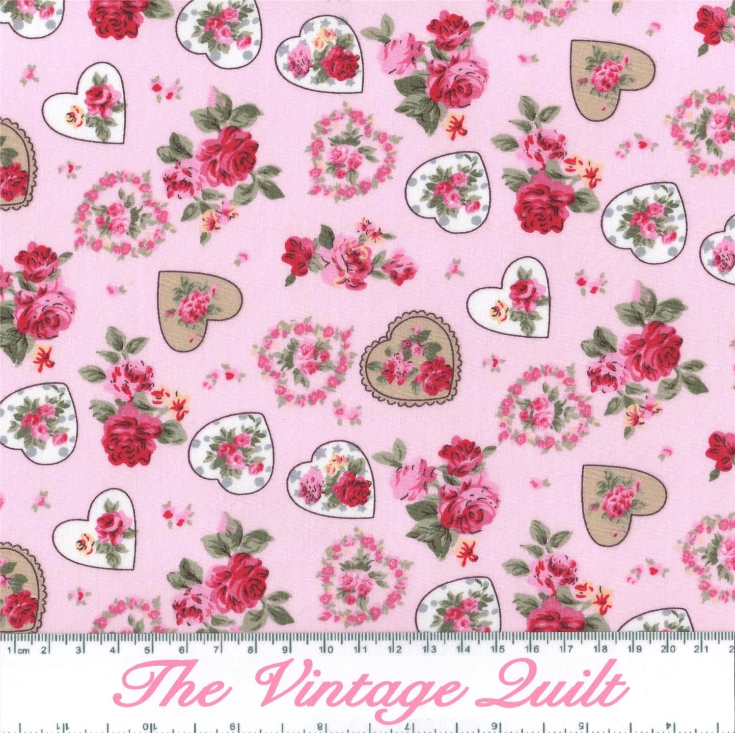 Valentine Hearts 100 Cotton Poplin Vintage Style Quilting Fabric FQ