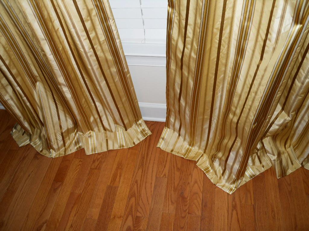 Taffeta Silk Drapes Designer Striped Curtains Gold tones Custom Drapery