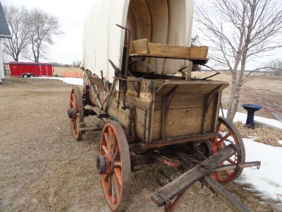 Antique Covered Horse Drawn Chuck Wagon VG Wood Wheels 