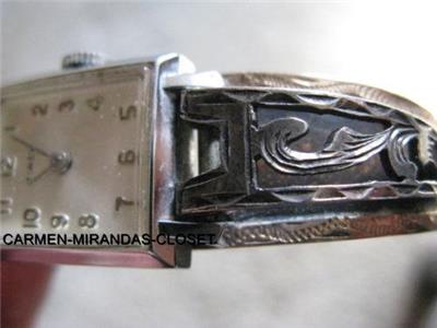 10K GOLD VTG MEXICO WATCH BAND STERLING SILVER TOOLED ...