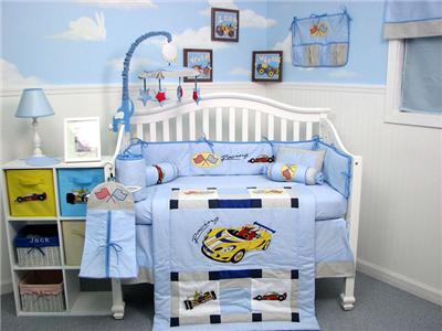 Race  Bedding on Zoom Zoom Race Car Baby Crib Nursery Bedding Set 10pcs   Ebay