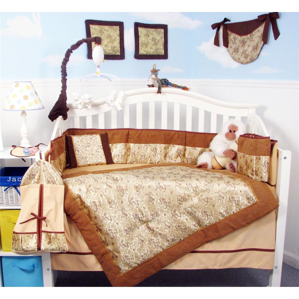 Golden Dragon Silky Baby Crib Nursery Bedding Set 13 pcs included