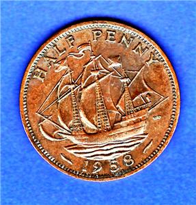rld Coins 1958 UK England Half Penny Ccoin F