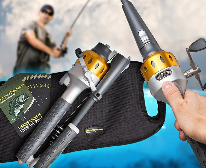 INSTANT FISHERMAN V2 TELESCOPIC FOLDING FISHING ROD/REEL COMBOFREE