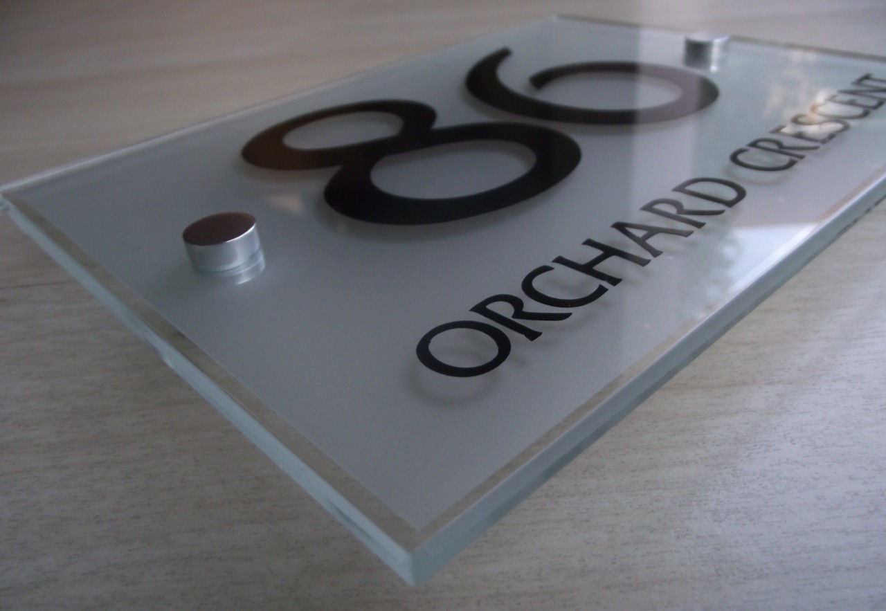 House Number Door Sign Plaque Modern Frosted Glass Effect Acrylic Metal