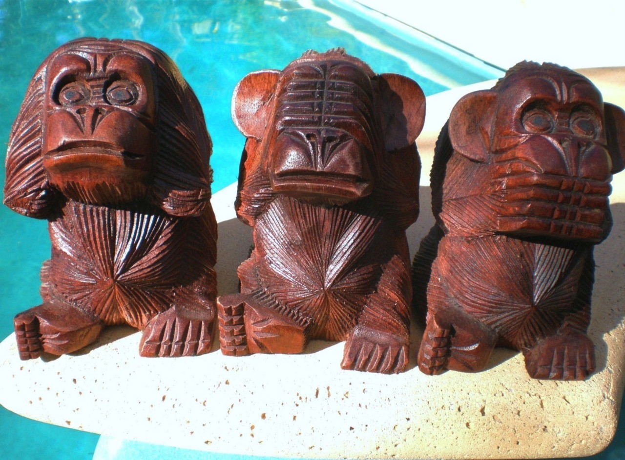 3 Wise Monkeys SEE Hear Speak NO Evil Wood Carve Statue eBay