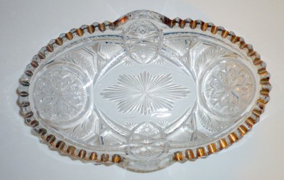 Antique, Clear Cut Glass, Nut or Candy Dish, Gold Rim