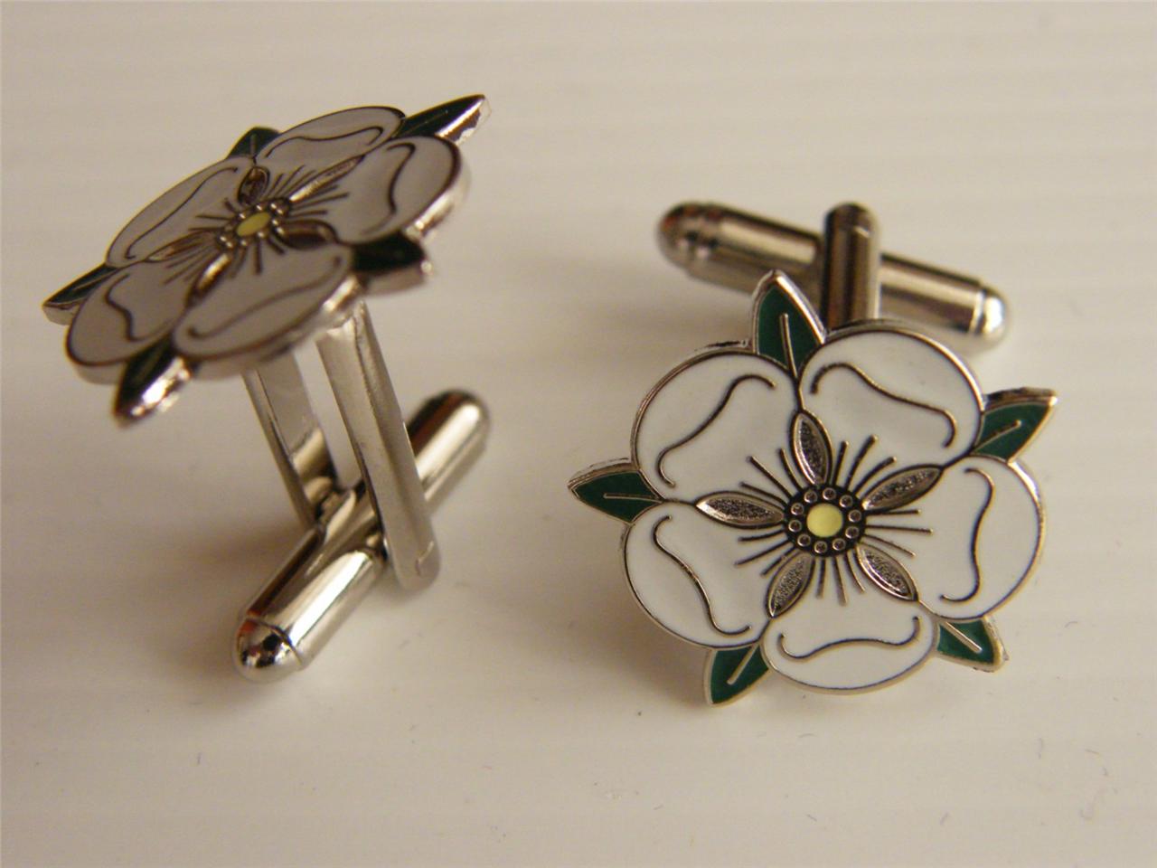 YORKSHIRE WHITE ROSE ENAMEL CUFFLINKS GIFT IN GIFT BOX SEE SET OPTIONS