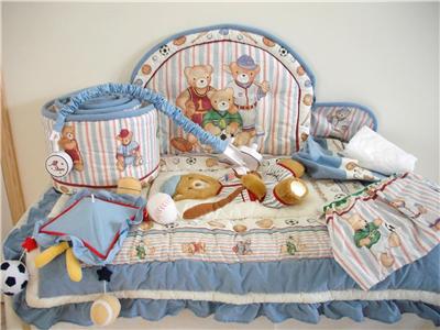 blue jean teddy bear crib bedding set