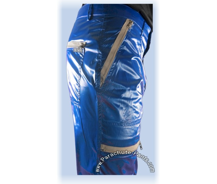 Blue Soft Shiny Nylon Wet Plastic Look Parachute Pants/Bottoms Cal Surf