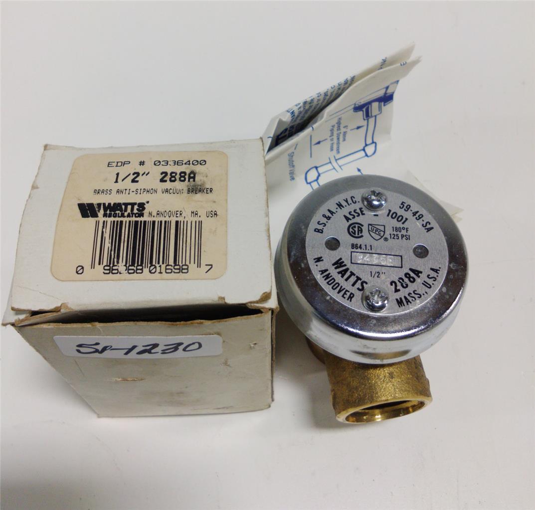 WATTS AIR REGULATOR 1/2" BRASS ANTISIPHON VACUUM BREAKER 288A NIB *JCH