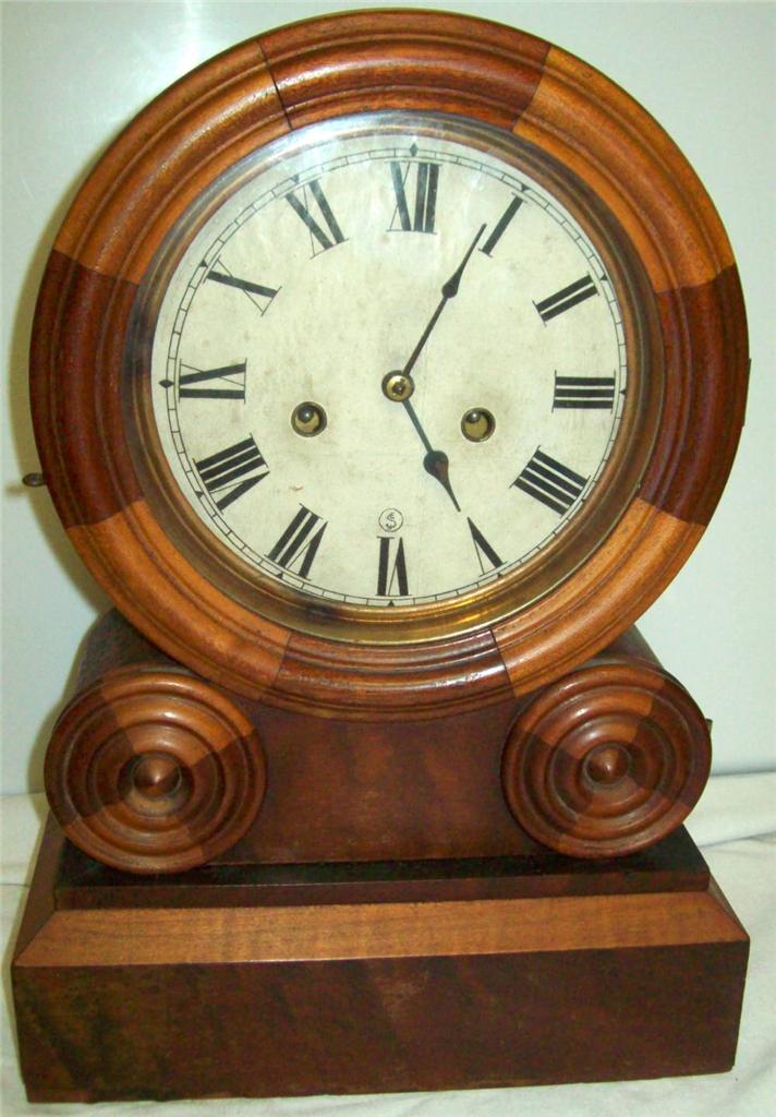 Antique 1871 Ingraham Grecian Mantle Clock Birdseye Maple Walnut