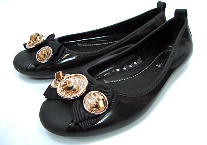 black leather flat dolly shoes