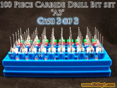 100 Pc. Carbide Drill Bit Set - 10 sizes: #77, #71, #73, #67, #66, #64, #63, #57, 1.15mm, 1.20mm