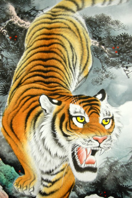 TIGER SCROLL Feng Shui Wall Art Decor Chinese Gift Down eBay