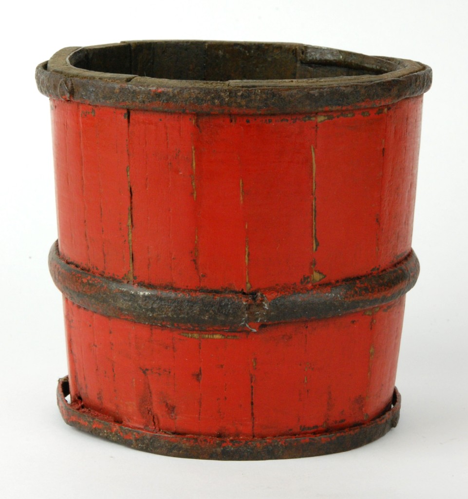 ANTIQUE WOOD RED LACQUER RICE BUCKET Basket Chinese | eBay