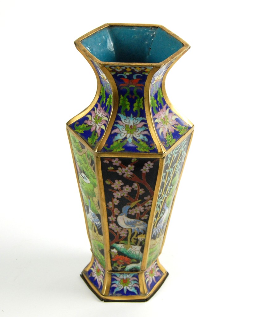 VINTAGE CHINESE CLOISONNE VASE Crane Bamboo Sakura Gift eBay