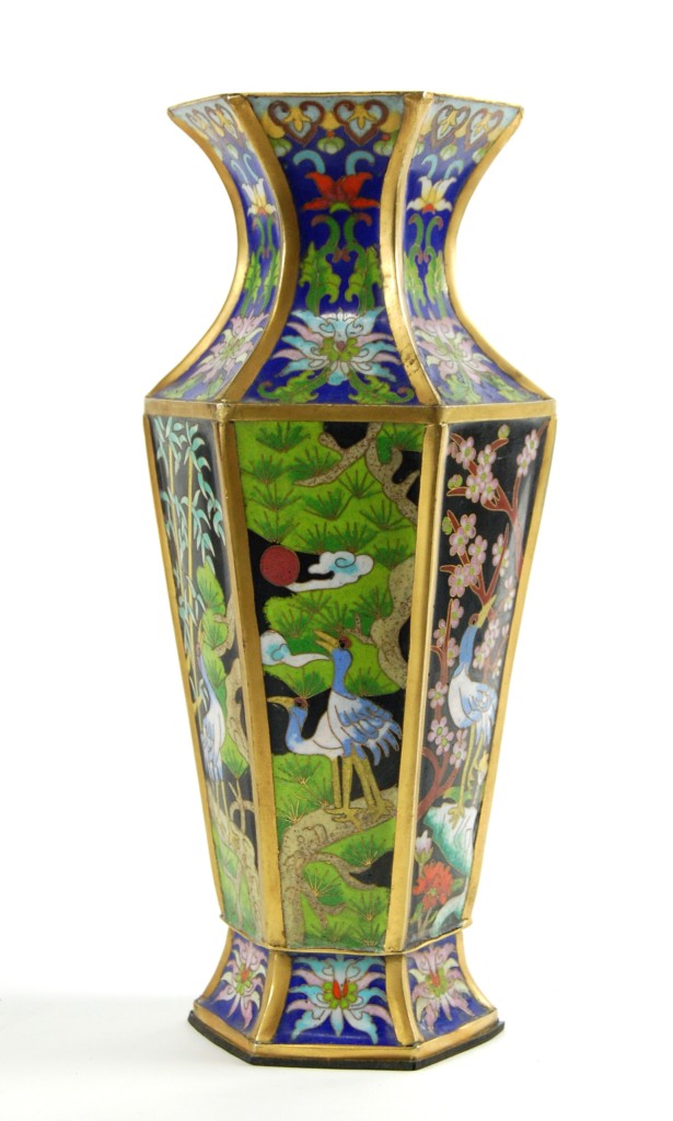 VINTAGE CHINESE CLOISONNE VASE Crane Bamboo Sakura Gift eBay