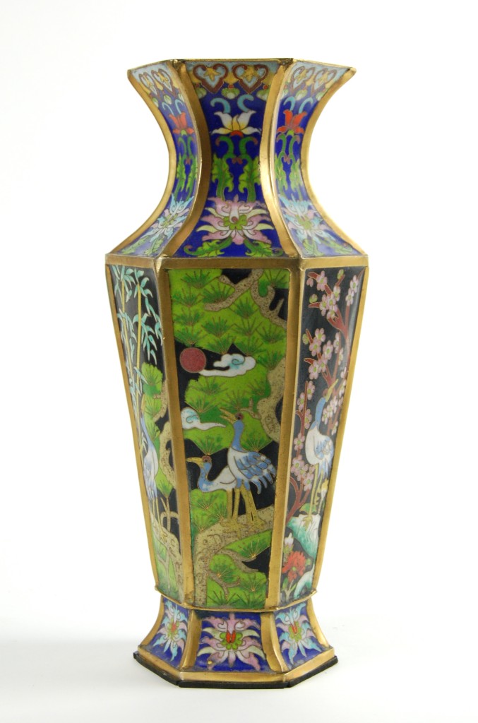 VINTAGE CHINESE CLOISONNE VASE Crane Bamboo Sakura Gift eBay