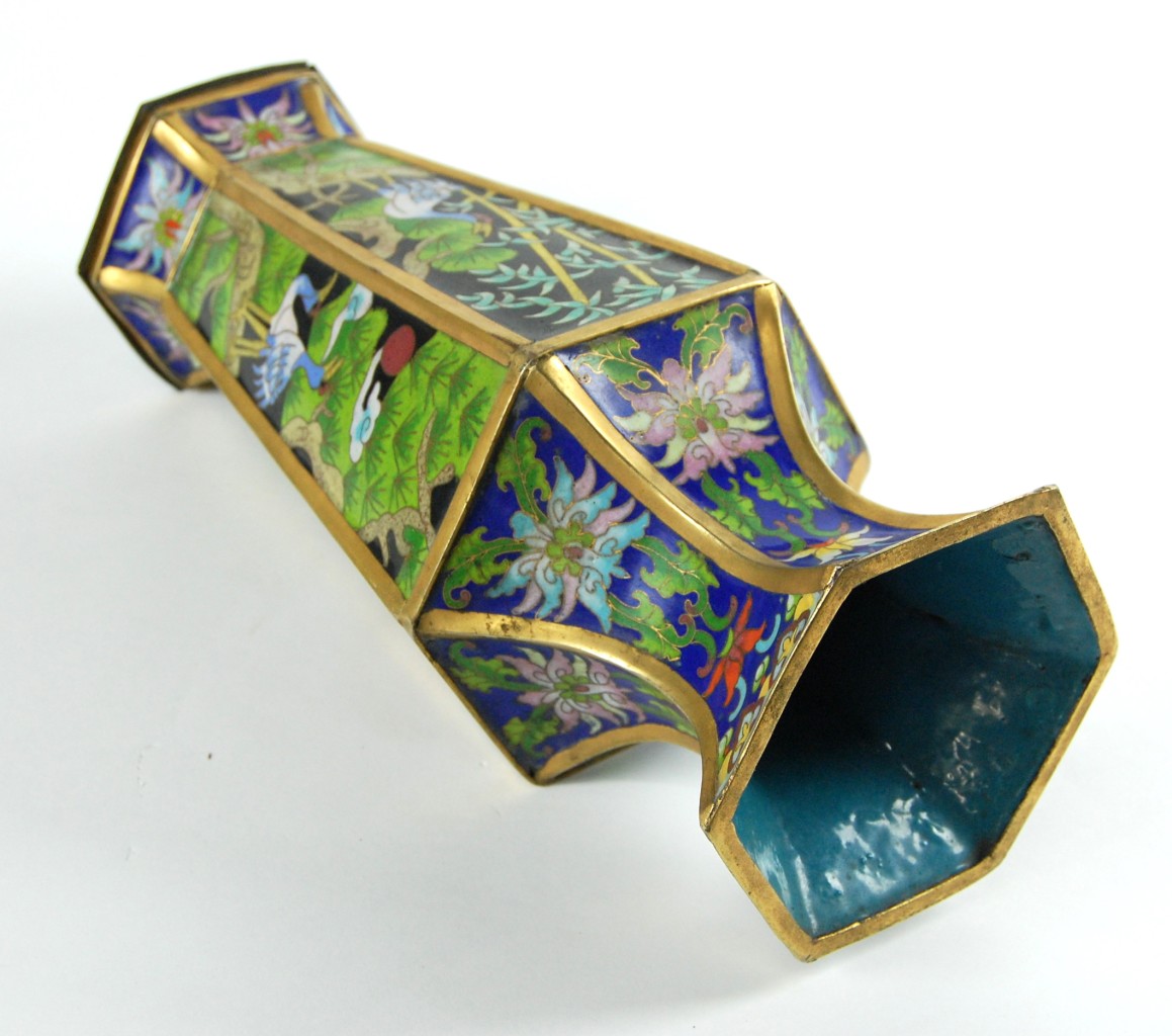 VINTAGE CHINESE CLOISONNE VASE Crane Bamboo Sakura Gift eBay