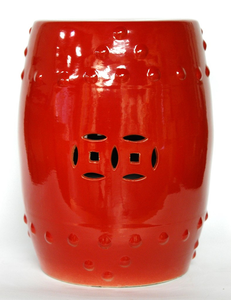 CERAMIC GARDEN STOOL RED Porcelain Side Seat Stand Table Home Decor 16. ...