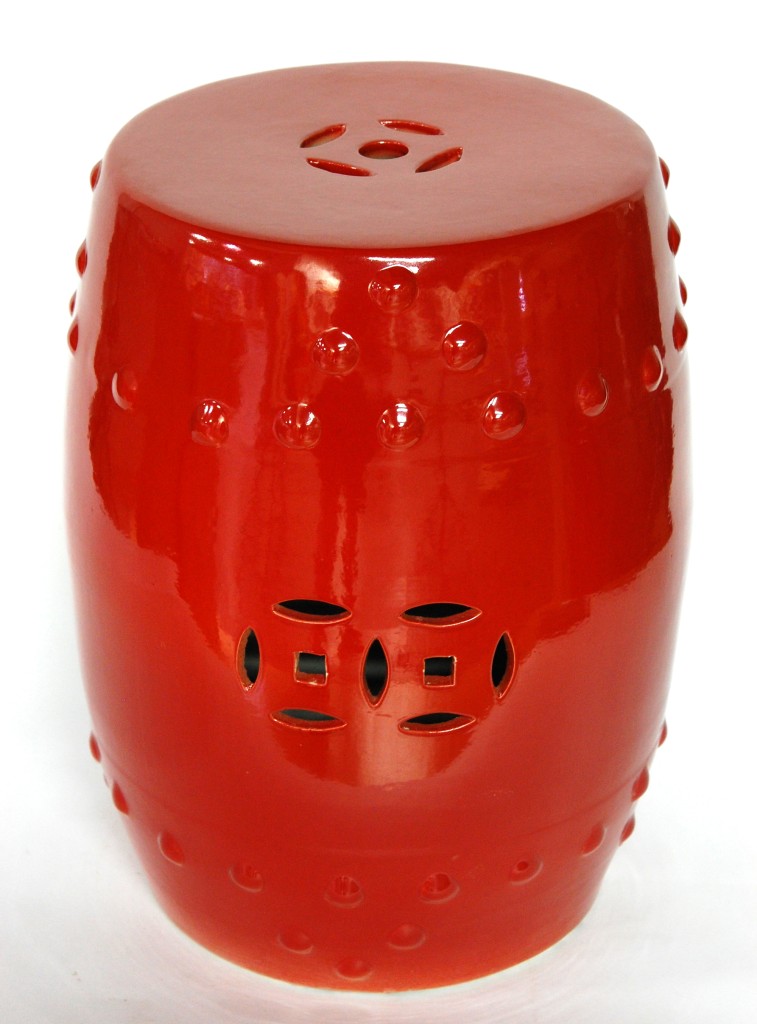 CERAMIC GARDEN STOOL RED Porcelain Side Seat Stand Table Home Decor 16. ...