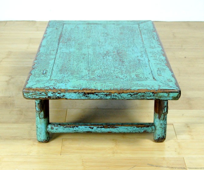 RUSTIC ANTIQUE BLUE COFFEE TABLE Elm Wood Asian Stand eBay