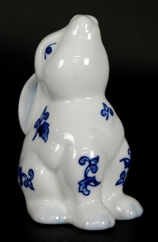 blue and white porcelain bunny