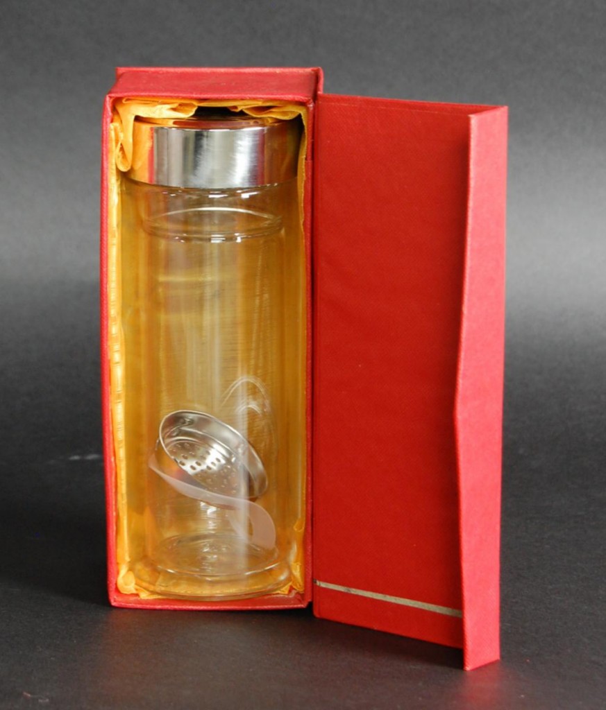 Insulated Glass TEA Thermos 9oz Travel MUG Infuser Strainer Filter