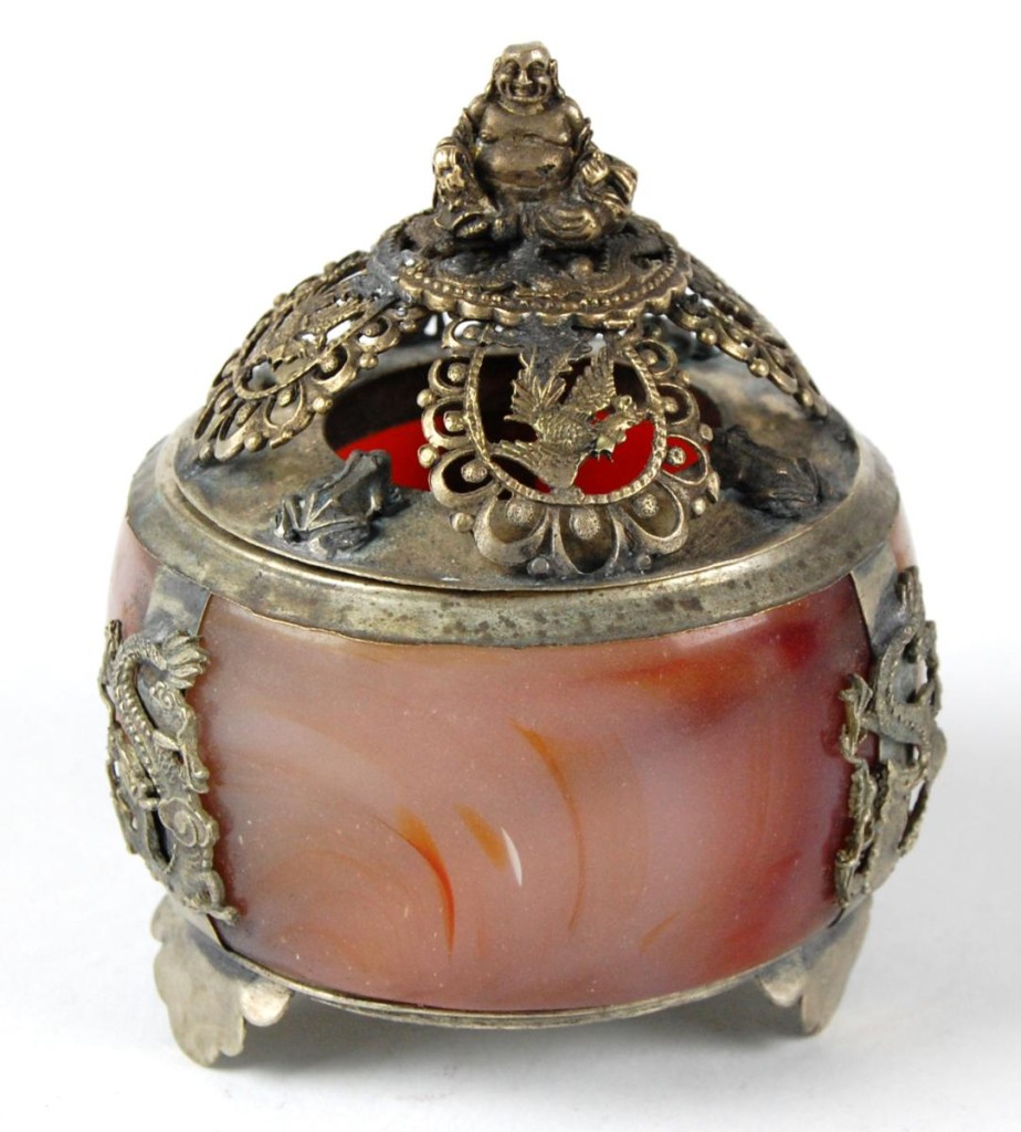 INCENSE BURNER STONE PEWTER Red Buddha Censer Gift 4" eBay
