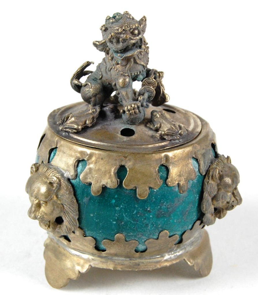 INCENSE BURNER STONE PEWTER Green Foo Dog Fu Censer 3" eBay