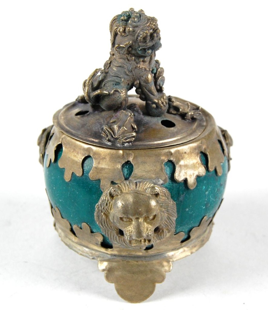 INCENSE BURNER STONE PEWTER Green Foo Dog Fu Censer 3" eBay