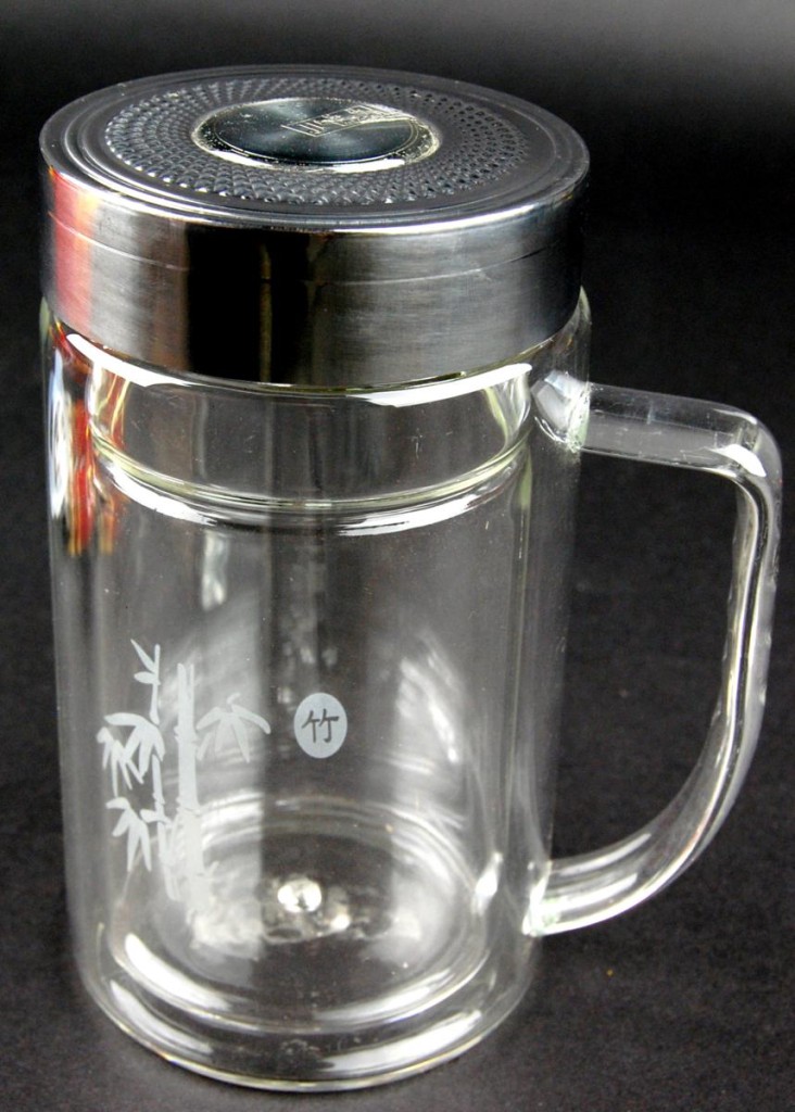 Insulated Glass Tea Thermos 9oz Bamboo Travel Mug Infuser Strainer
