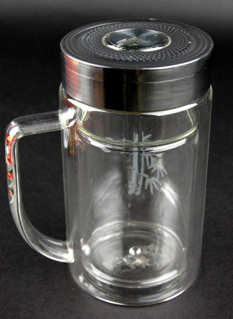 Insulated Glass Tea Thermos 9oz Bamboo Travel Mug Infuser Strainer