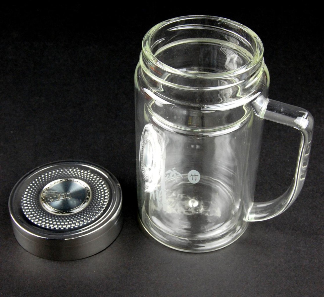 Insulated Glass Tea Thermos 9oz Bamboo Travel Mug Infuser Strainer