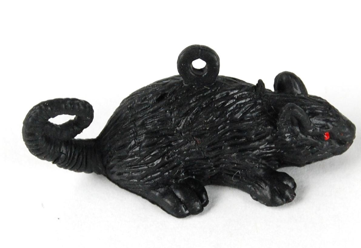 PLASTIC BLACK RAT 10 LOT Craft Charm Animal Toy Set Novelty Halloween