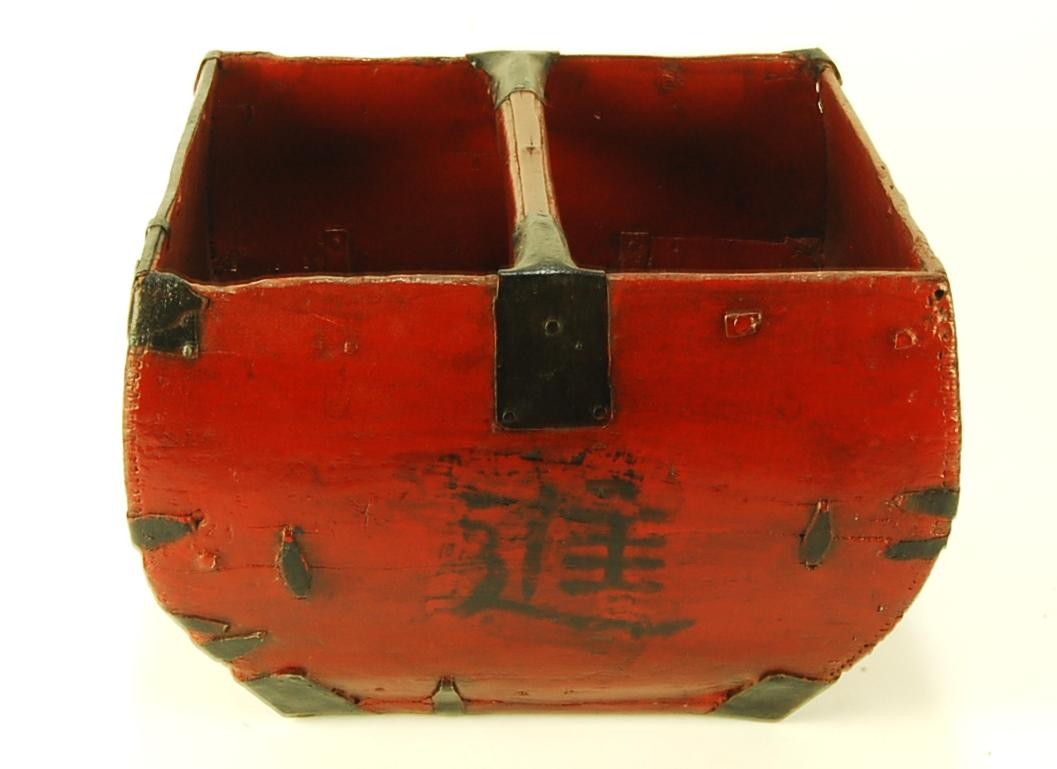 Vintage Chinese Wood Rice Bucket Decorative Asian Measurer