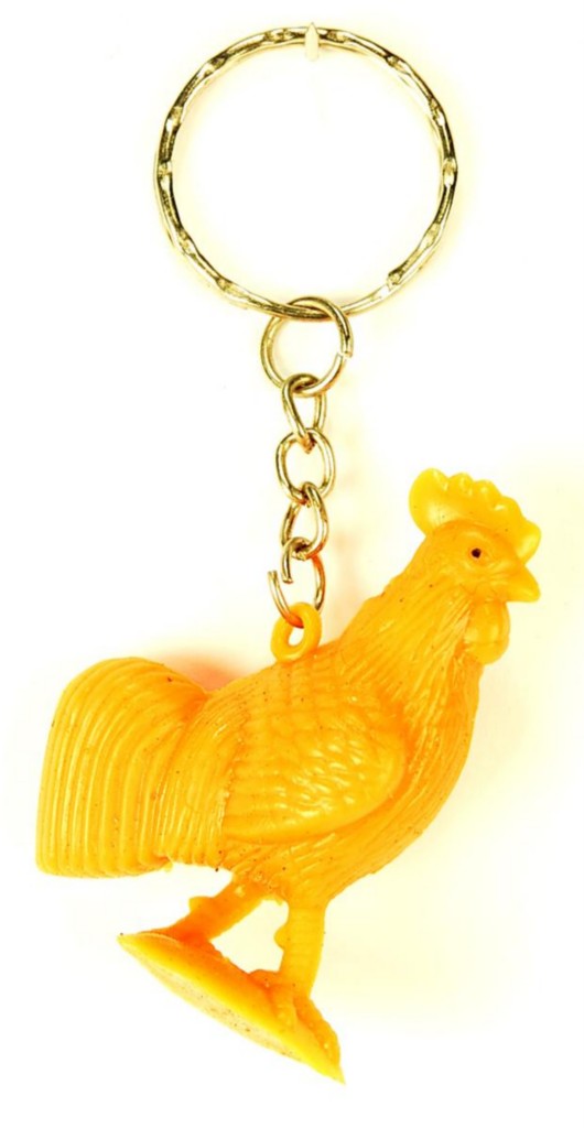 PLASTIC ROOSTER CHICKEN KEY RINGS 5 LOT Orange Toy Farm Animal Novelty