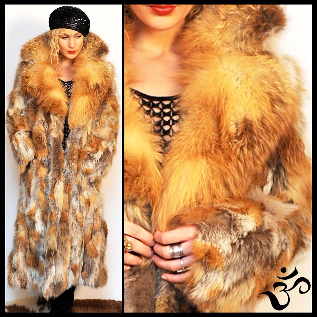 Stunning VINTAGE RED FOX FUR Long TRENCH COAT JACKET *M eBay