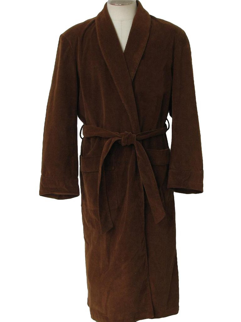 Men's White/Coffee Microfiber Long Spa Gown Bath Robe w/ Pockets Belt