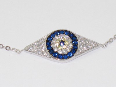 Evil  Diamond on Evil Eye Hamsa Platinum Silver Diamond Set Bracelet Nib   Ebay