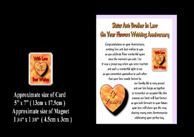  Wedding Anniversary Gift on 4th Wedding Anniversary Sister   Brother In Law Card   Magnet Gift